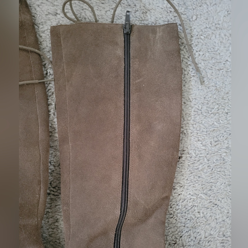 Women's Tan Suede Knee-High Boots - Picture 3 of 9